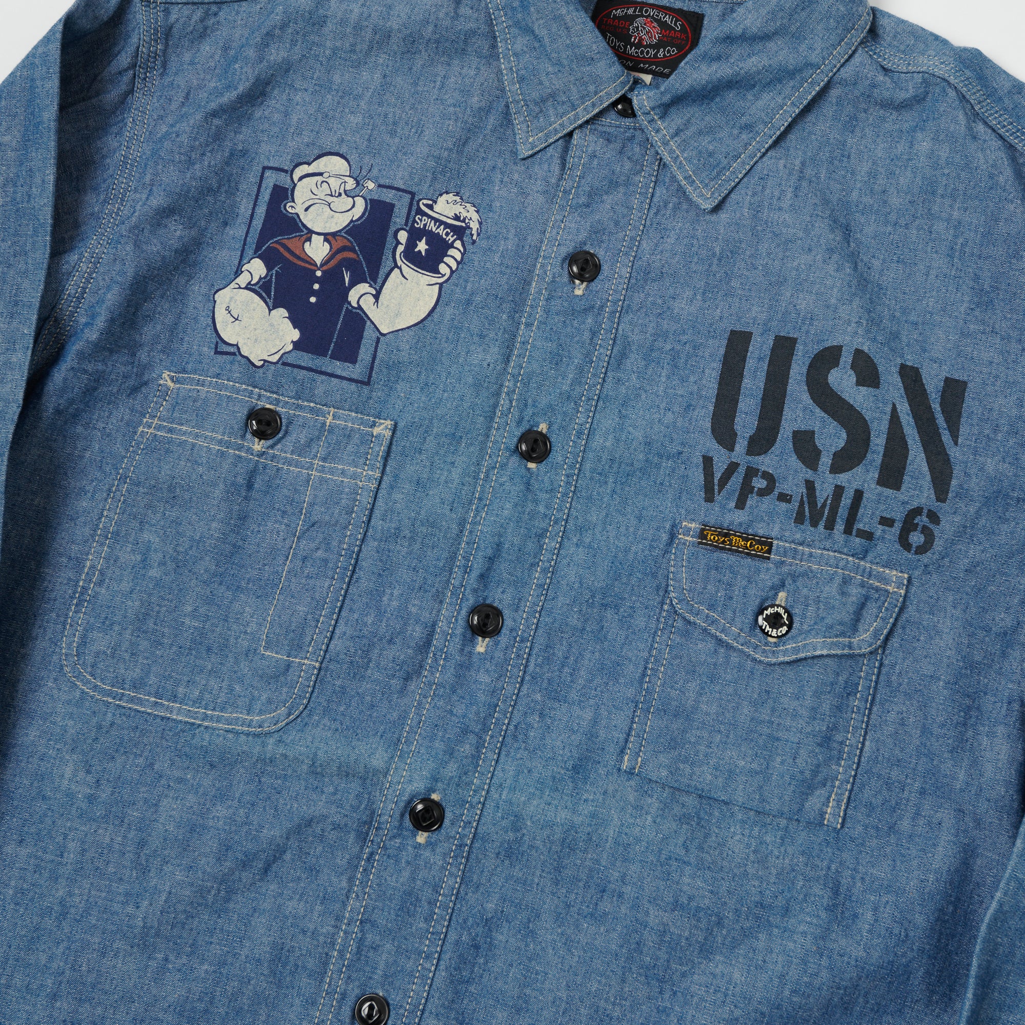 TOYS McCOY 'Popeye' Print Military Chambray Shirt - Blue