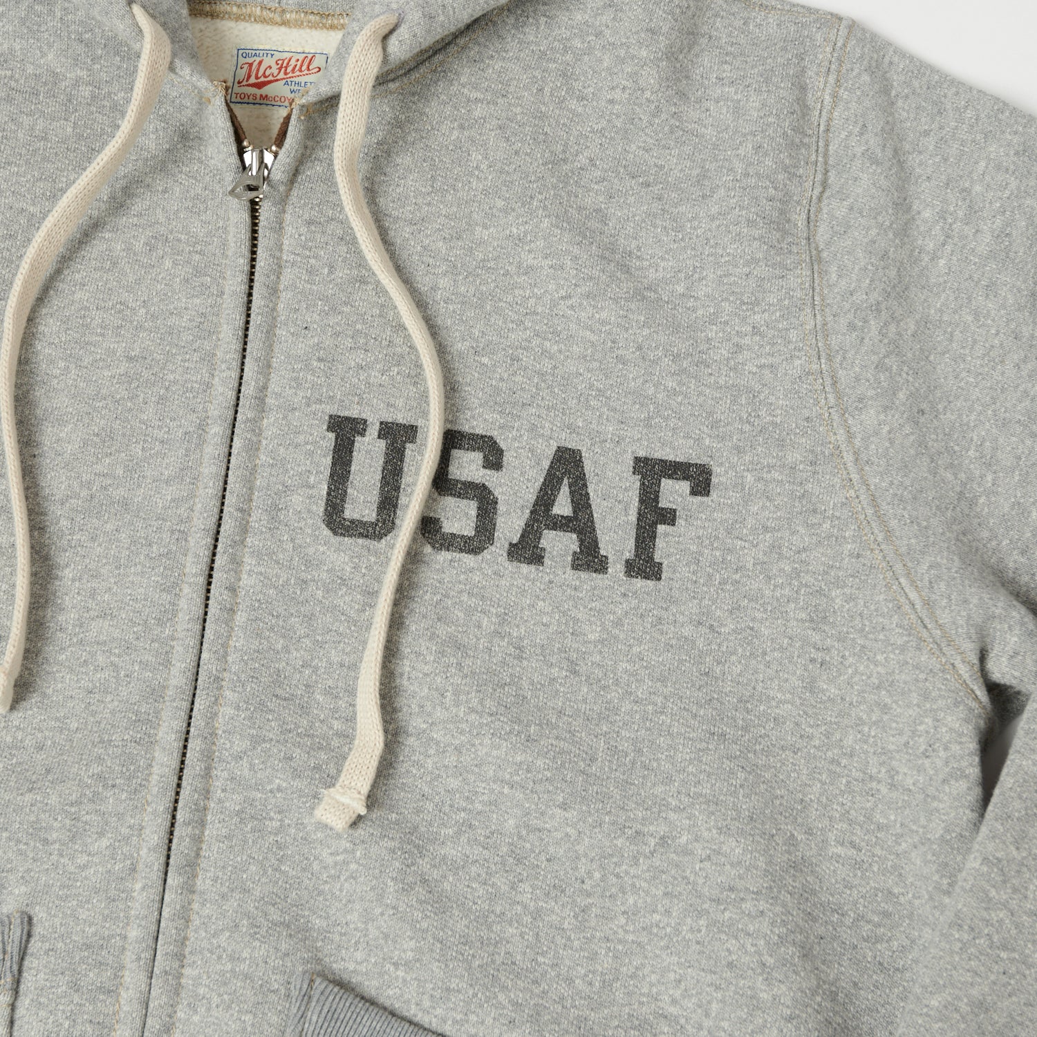 TOYS McCOY U.S.A.F Print Zip Through Hoodie - Heather Grey