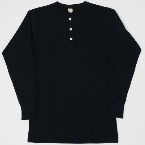 Warehouse & Co 5904 Waffle Knit Thermal Henley - Black