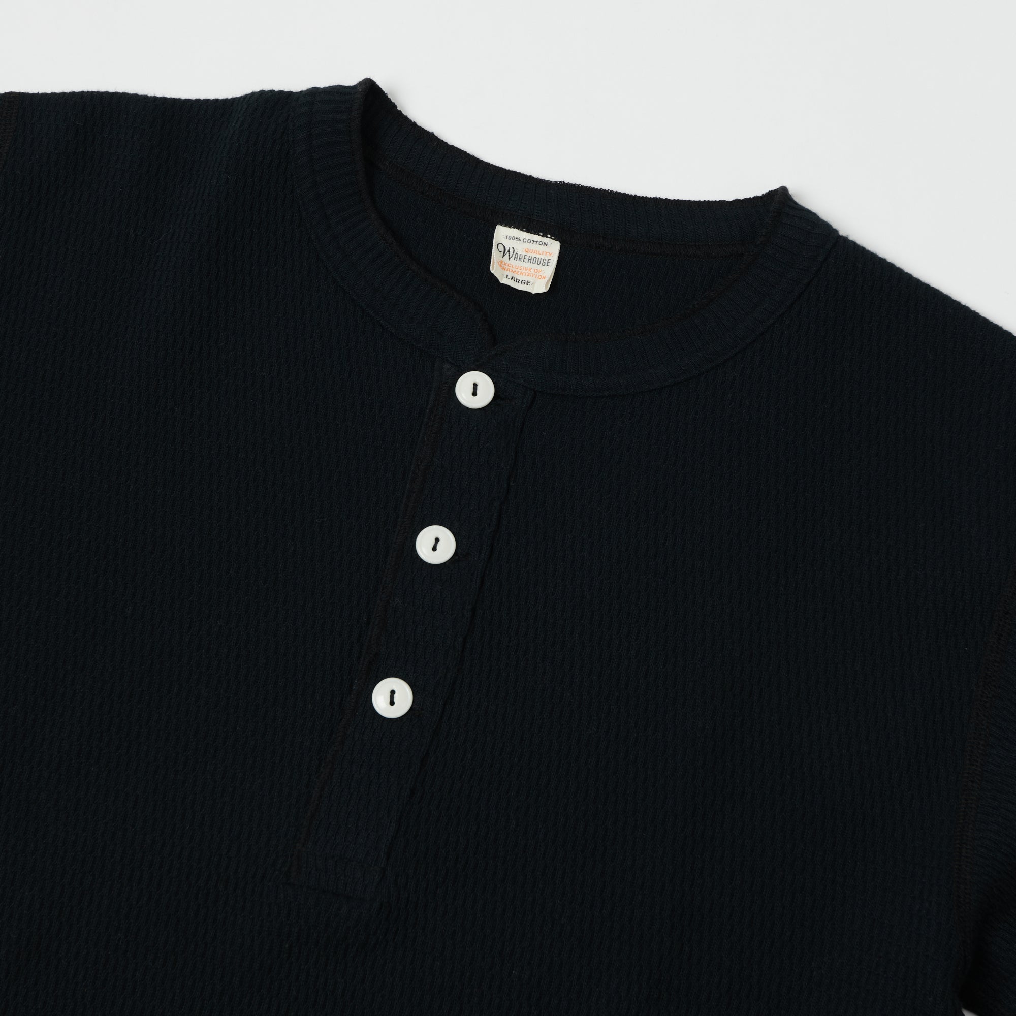 Warehouse & Co 5904 Waffle Knit Thermal Henley - Black
