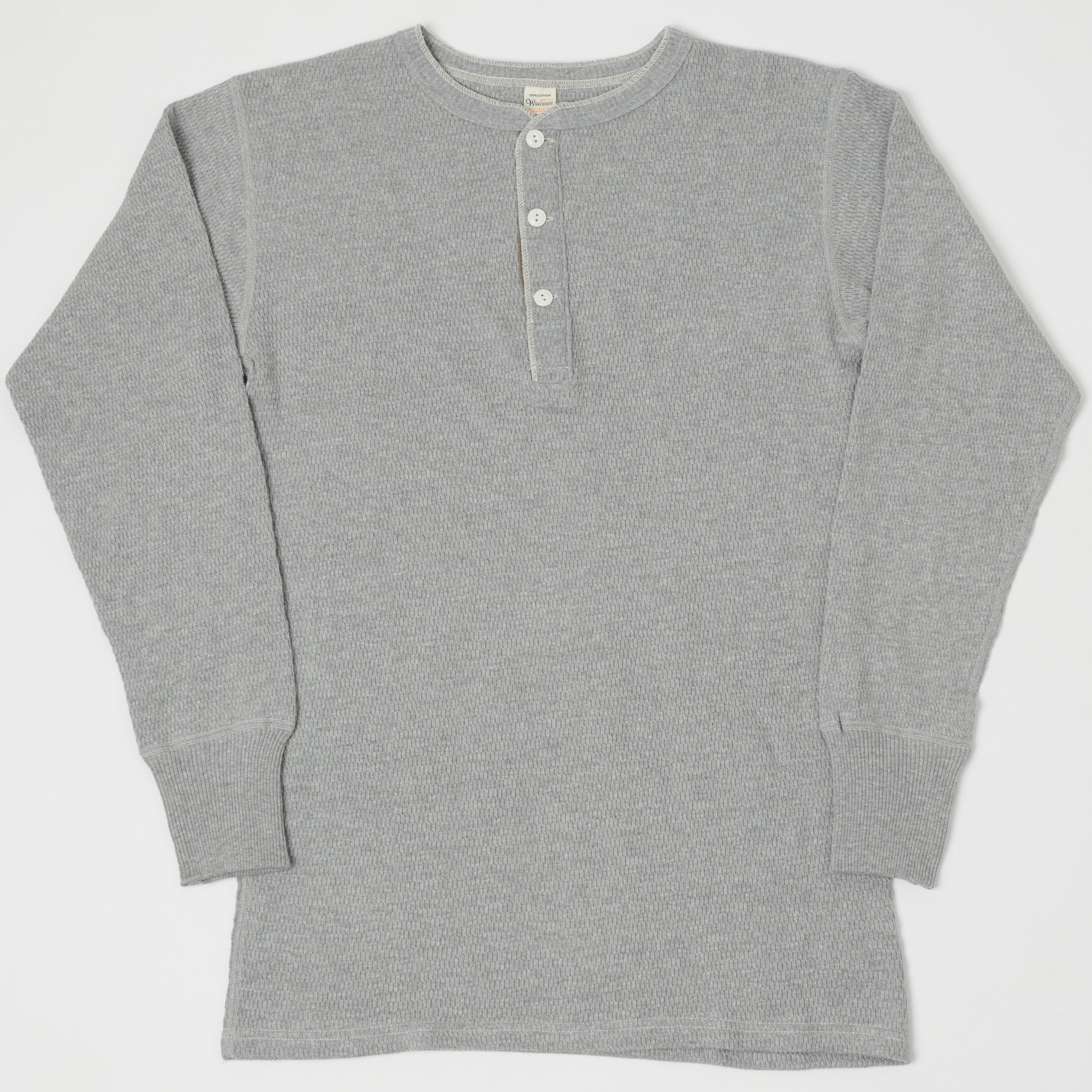 Warehouse & Co 5904 Waffle Knit Thermal Henley - Heather Grey