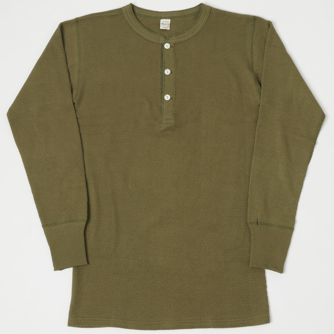 Warehouse & Co 5904 Waffle Knit Thermal Henley - Olive Drab