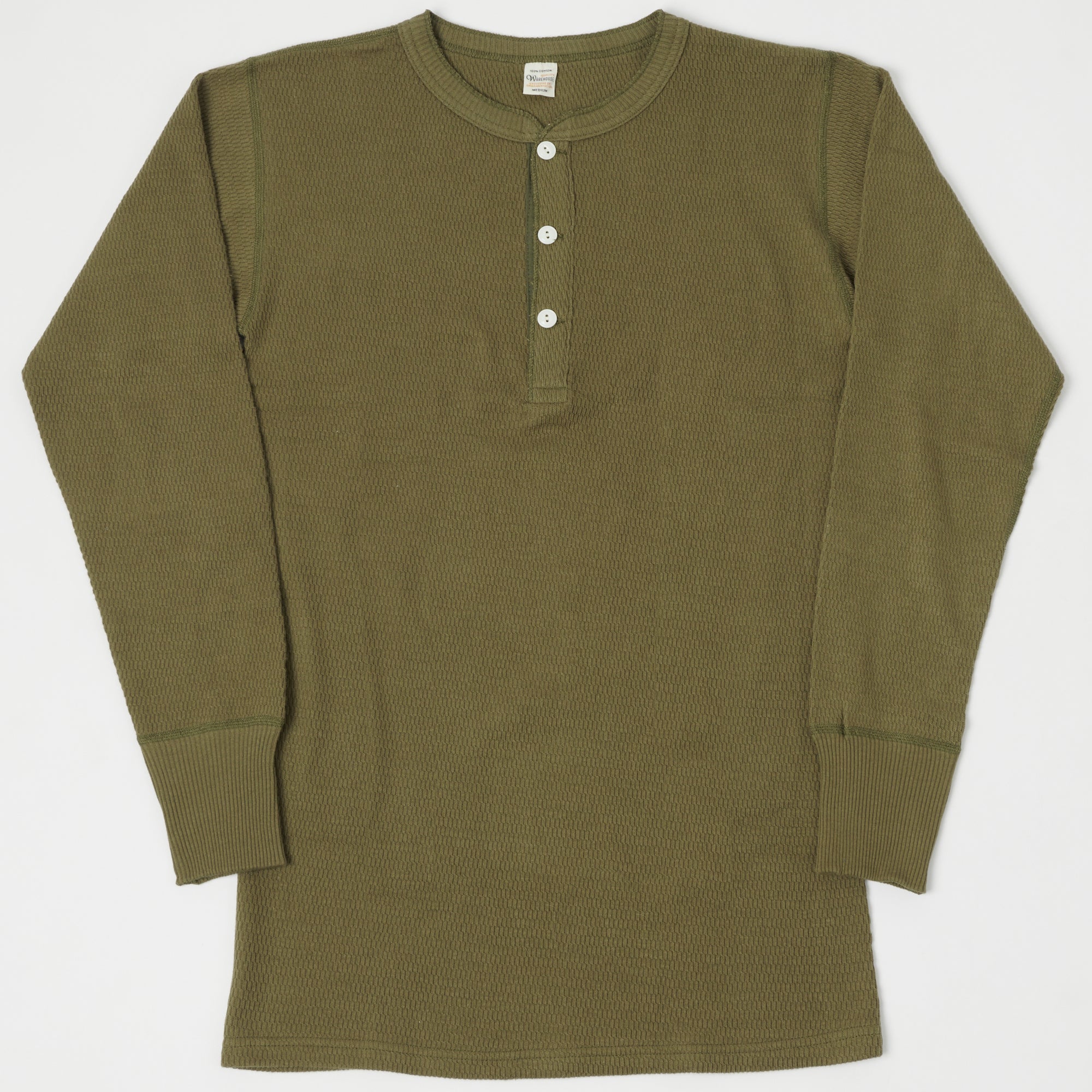 Warehouse & Co 5904 Waffle Knit Thermal Henley - Olive Drab