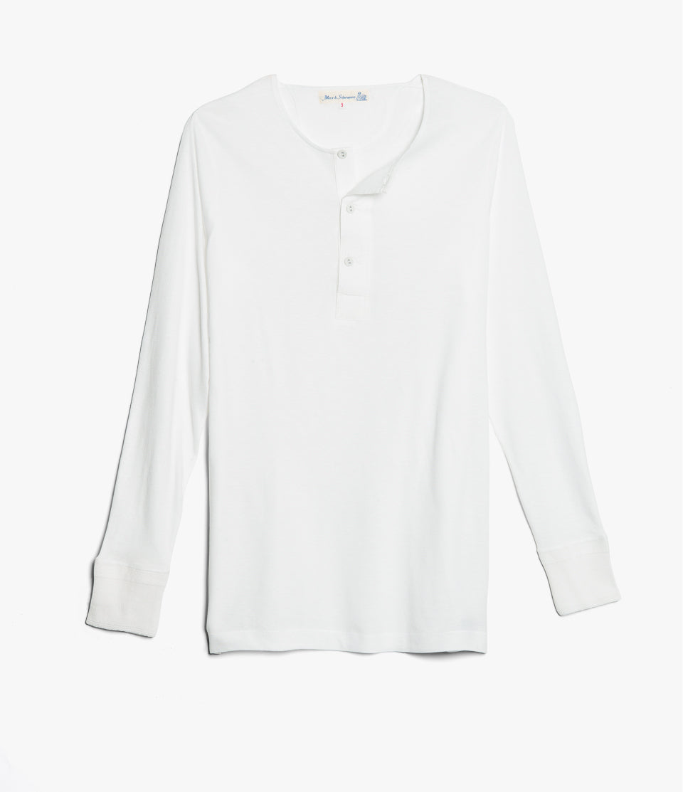 Merz b. Schwanen 102 Lightweight Long Sleeve Henley - White